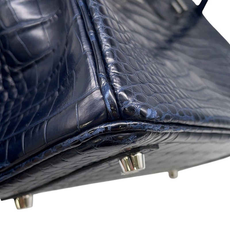 エルメス バーキン25 ブルーマリン/シルバー金具 アリゲーターマット X刻印 HERMES Birkin ハンドバッグ