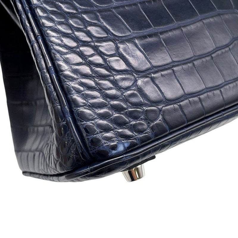 エルメス バーキン25 ブルーマリン/シルバー金具 アリゲーターマット X刻印 HERMES Birkin ハンドバッグ