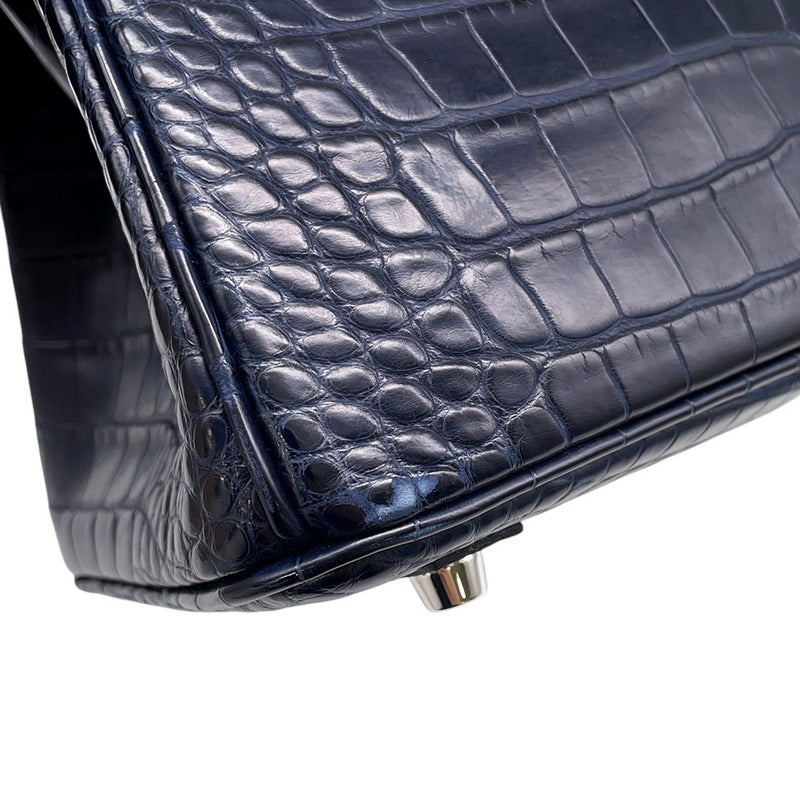 エルメス バーキン25 ブルーマリン/シルバー金具 アリゲーターマット X刻印 HERMES Birkin ハンドバッグ