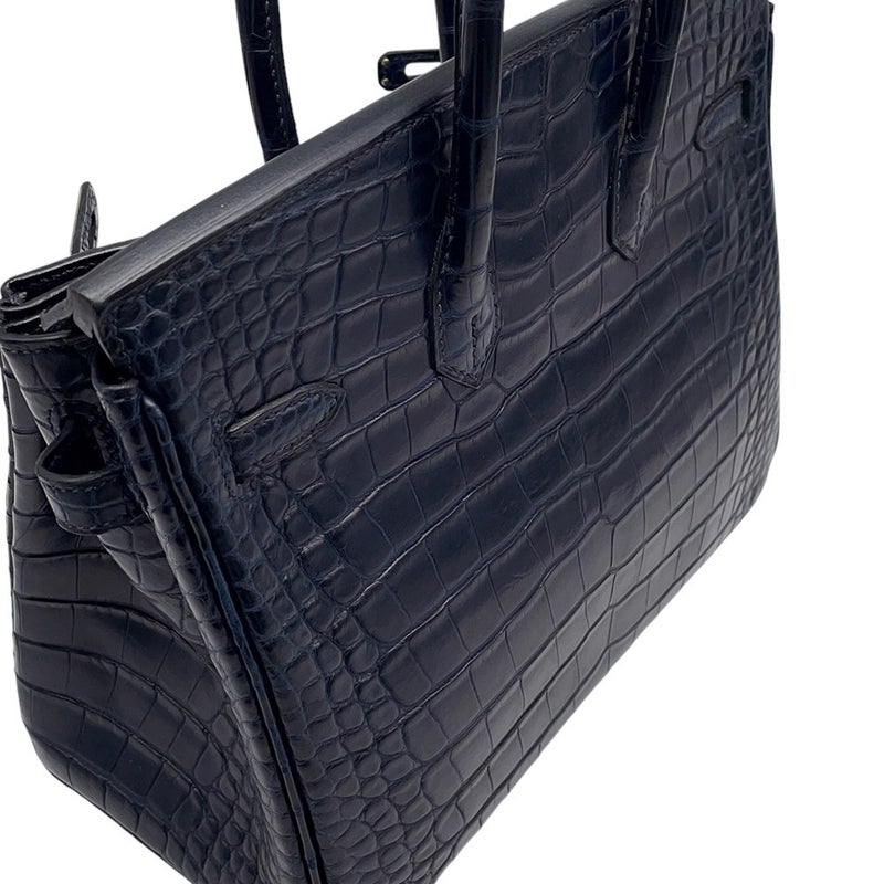 エルメス バーキン25 ブルーマリン/シルバー金具 アリゲーターマット X刻印 HERMES Birkin ハンドバッグ