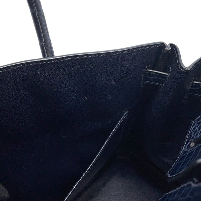エルメス バーキン25 ブルーマリン/シルバー金具 アリゲーターマット X刻印 HERMES Birkin ハンドバッグ