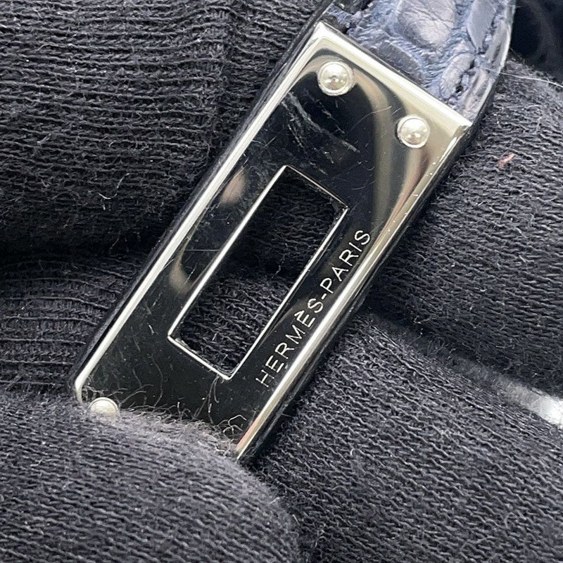 エルメス バーキン25 ブルーマリン/シルバー金具 アリゲーターマット X刻印 HERMES Birkin ハンドバッグ