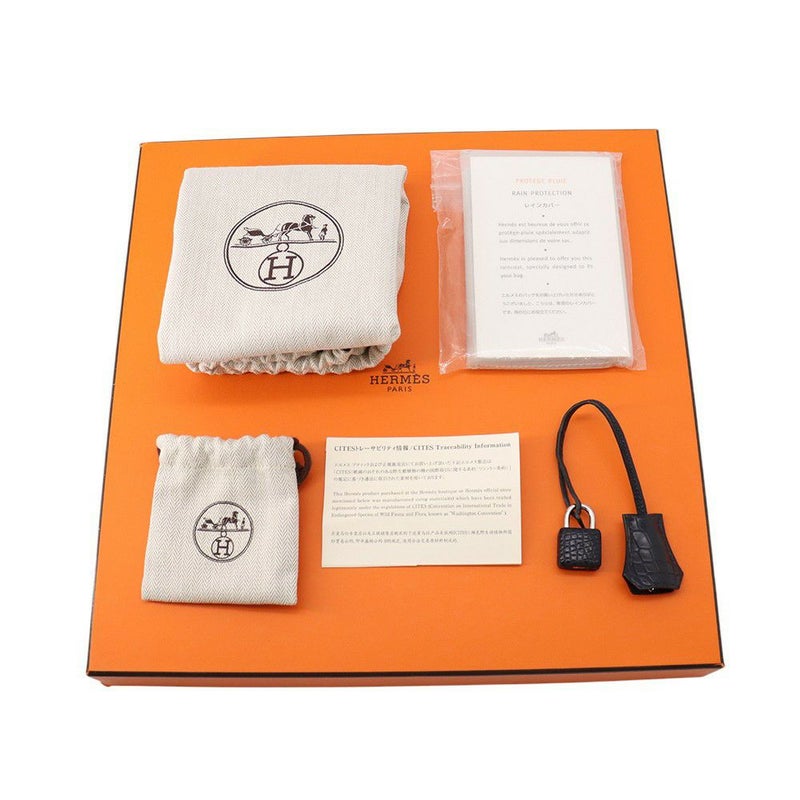 エルメス バーキン25 ブルーマリン/シルバー金具 アリゲーターマット X刻印 HERMES Birkin ハンドバッグ