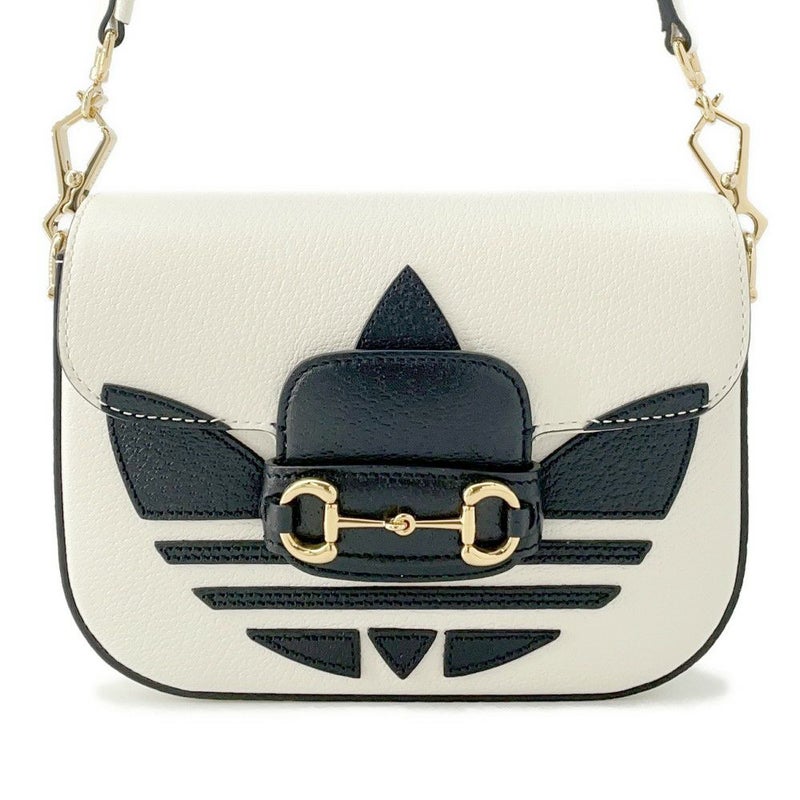 グッチ ショルダーバッグ ホースビット1955 アディダスコラボ レザー 659574 GUCCI 白 黒