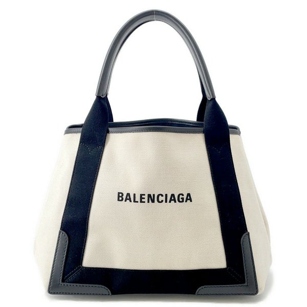 バレンシアガ トートバッグ ネイビーカバス S ポーチ付 339933 BALENCIAGA 黒 白