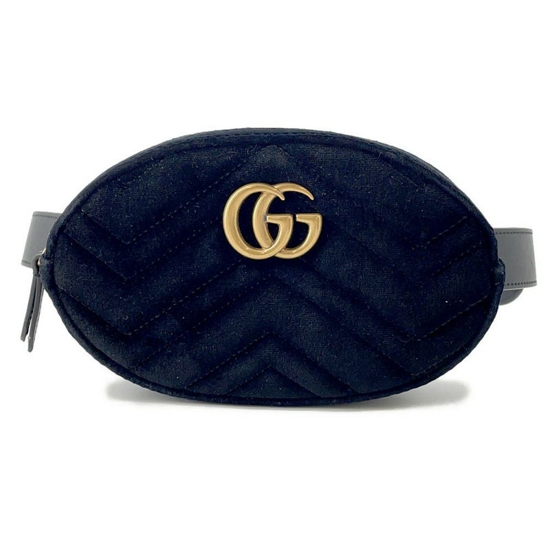 グッチ ウエストバッグ GGマーモント キルティング レザー/ベロア 476434 GUCCI バッグ ウエストポーチ 黒