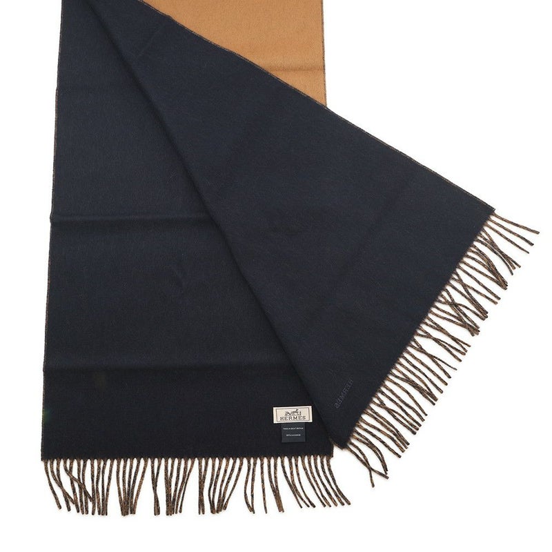 エルメス マフラーレクトヴェルソ リバーシブル キャメル/マリン カシミヤ HERMES ストール メンズ