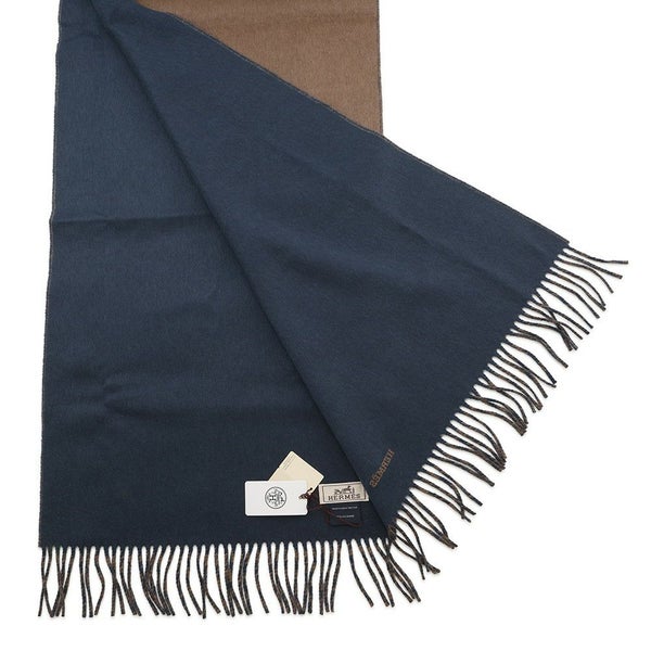 エルメス マフラーレクトヴェルソ リバーシブル エトゥープ / ブルー・アルドワーズ カシミヤ HERMES ストール メンズ