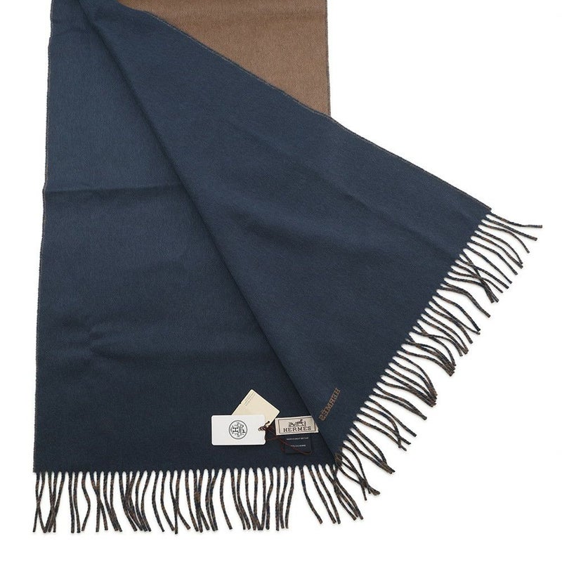 エルメス マフラーレクトヴェルソ リバーシブル エトゥープ / ブルー・アルドワーズ カシミヤ HERMES ストール メンズ