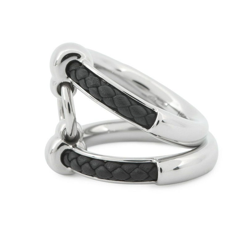 エルメス リング フリビュスティエ ブラック/シルバー金具 レザー サイズ58 HERMES 指輪 メンズ 黒