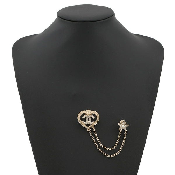 シャネル ブローチ ココマーク ハート スター ラインストーン フェイクパール 2連ブローチ B24 P CHANEL アクセサリー