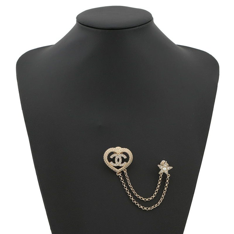シャネル ブローチ ココマーク ハート スター ラインストーン フェイクパール 2連ブローチ B24 P CHANEL アクセサリー