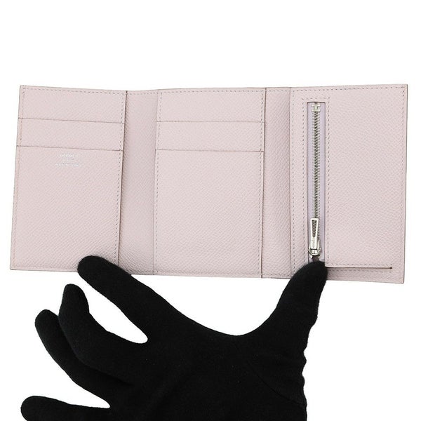 エルメス 三つ折り財布 ベアンコンビネ ローズペール/シルバー金具 エプソン W刻印 財布
