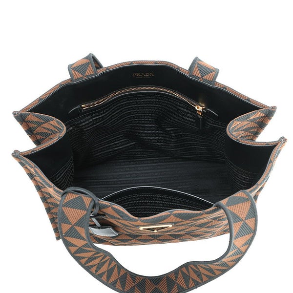 プラダ トートバッグ エンブロイダリー ロゴ キャンバス レザー 2VG106 PRADA 黒