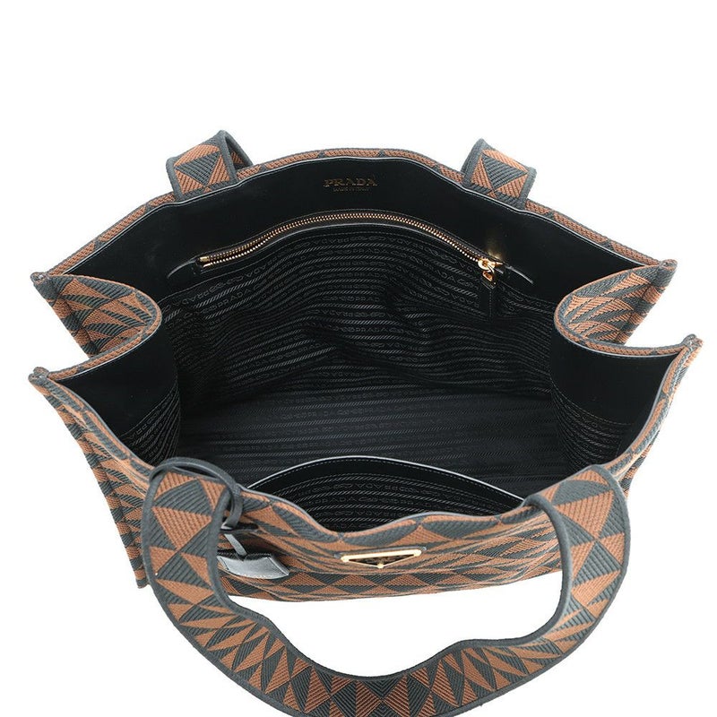プラダ トートバッグ エンブロイダリー ロゴ キャンバス レザー 2VG106 PRADA 黒