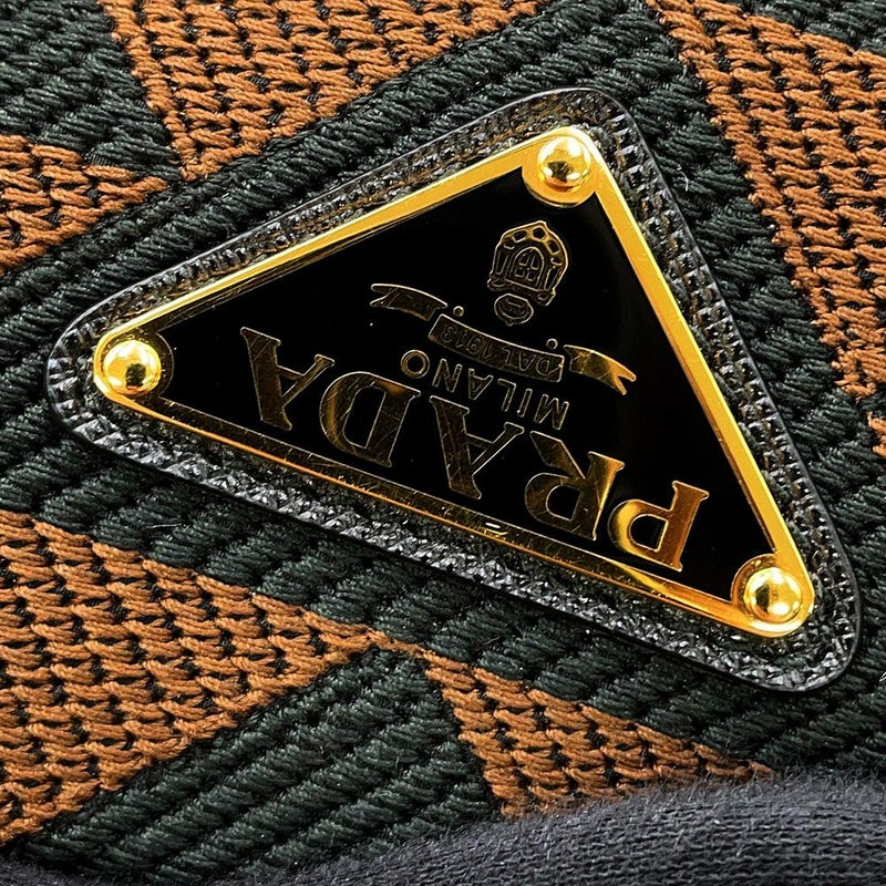 プラダ トートバッグ エンブロイダリー ロゴ キャンバス レザー 2VG106 PRADA 黒