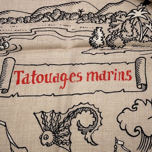 エルメス スカーフ カレ140 カレジェアン 船乗りのタトゥー・バンダナー Tatouages Marins カシミヤ シルク 2024年春夏