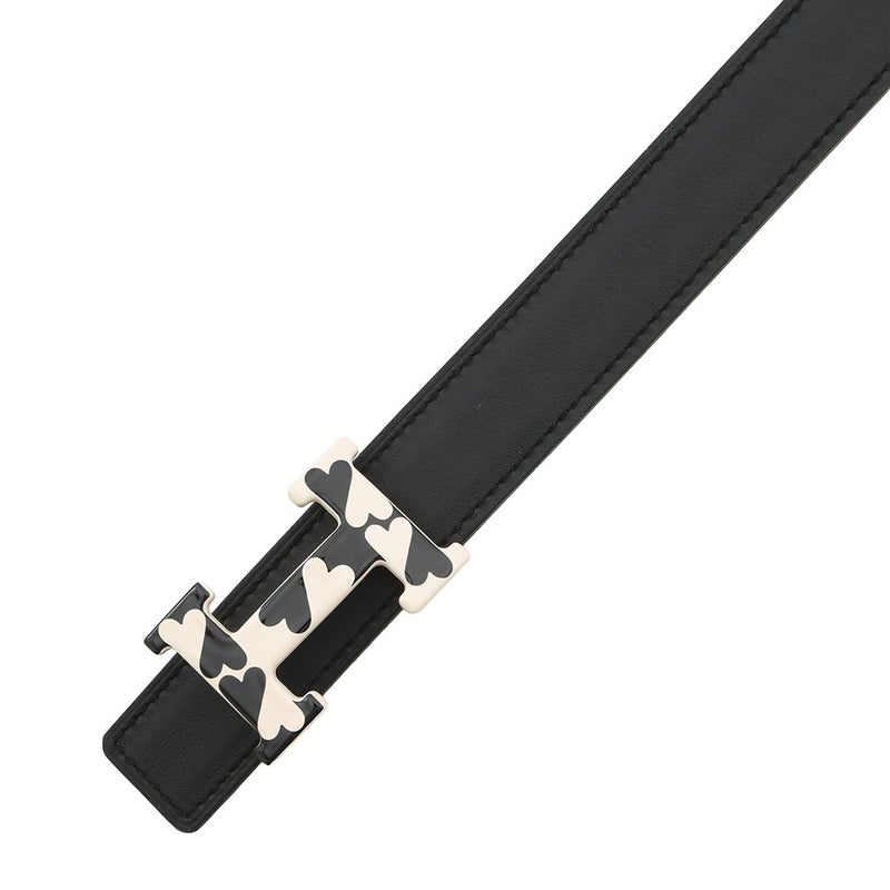 エルメス ベルト Hエマイユ・クール ブラック/ゴールド/ホワイト金具 スイフト/エプソン W刻印 サイズ85 黒 リバーシブル