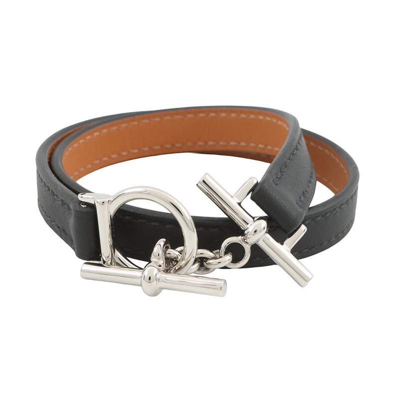 エルメス ブレスレット クロワジエール ドゥブルトゥール ブラック/シルバー金具 スイフト サイズT3 黒