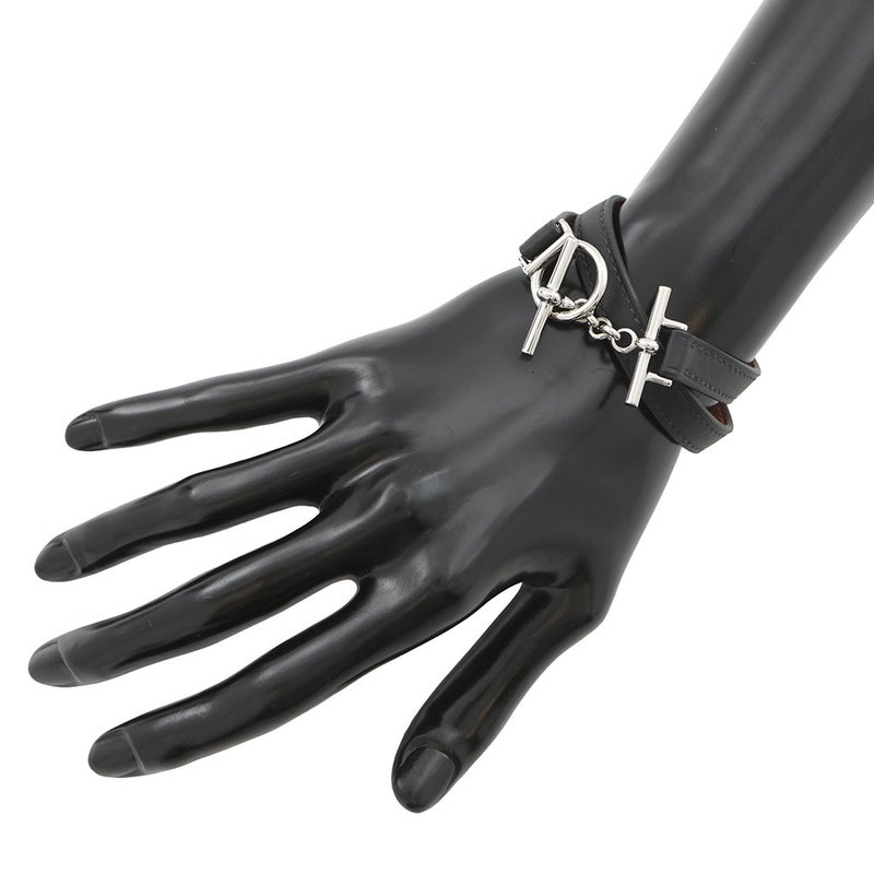 エルメス ブレスレット クロワジエール ドゥブルトゥール ブラック/シルバー金具 スイフト サイズT3 黒