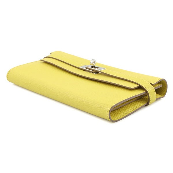 エルメス 長財布 ケリーウォレット ロング ライム/シルバー金具 シェブルミゾル X刻印 HERMES 財布 シェーブル