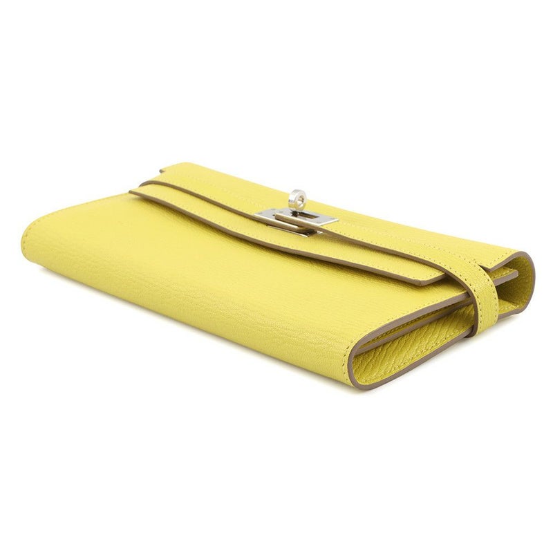 エルメス 長財布 ケリーウォレット ロング ライム/シルバー金具 シェブルミゾル X刻印 HERMES 財布 シェーブル