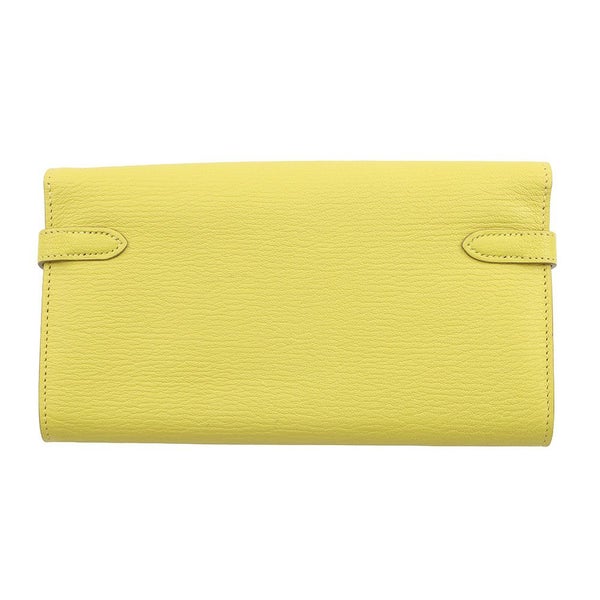 エルメス 長財布 ケリーウォレット ロング ライム/シルバー金具 シェブルミゾル X刻印 HERMES 財布 シェーブル