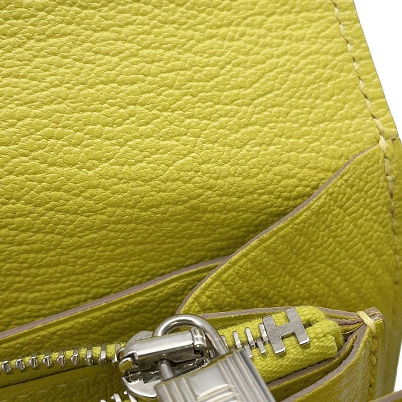 エルメス 長財布 ケリーウォレット ロング ライム/シルバー金具 シェブルミゾル X刻印 HERMES 財布 シェーブル
