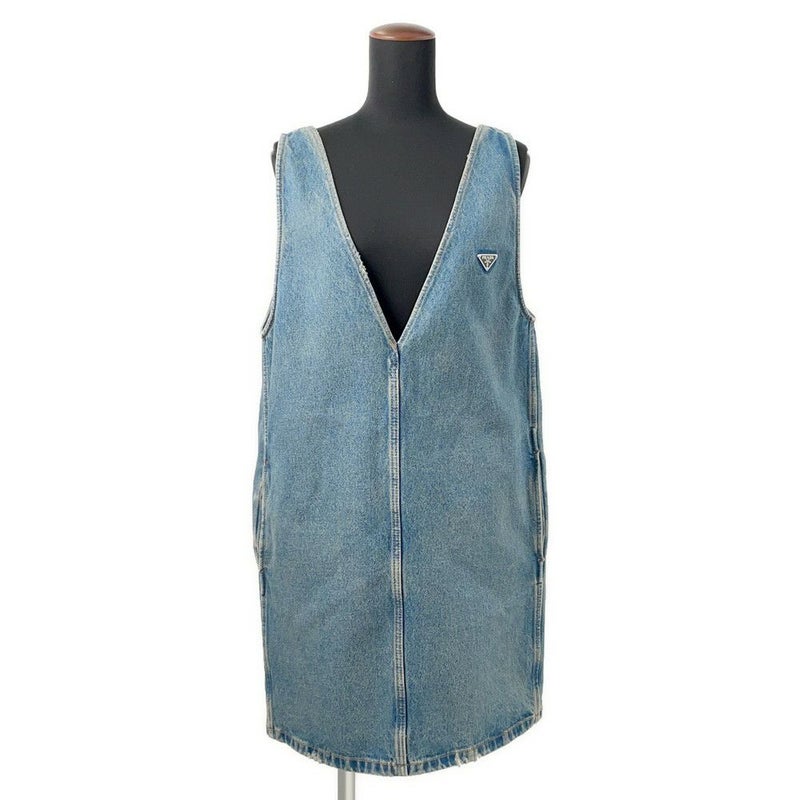 プラダ ワンピース トライアングルロゴ デニムワンピース ダメージ加工 コットン レディースサイズ36 GFA135 PRADA