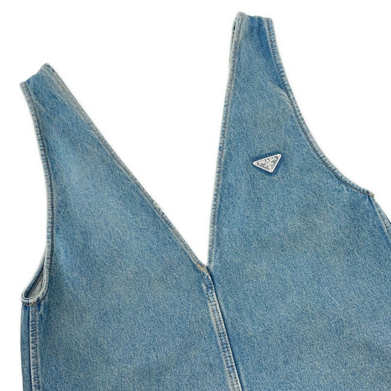 プラダ ワンピース トライアングルロゴ デニムワンピース ダメージ加工 コットン レディースサイズ36 GFA135 PRADA