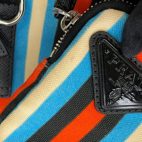 プラダ ショルダーバッグ トライアングルロゴ ストライプ キャンバス 2VH147 PRADA