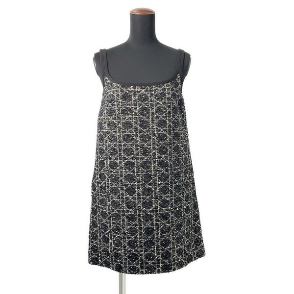 クリスチャン・ディオール ワンピース マクロカナージュ ツイード ショート フレアドレス レディースサイズ34 421R65A7795 黒