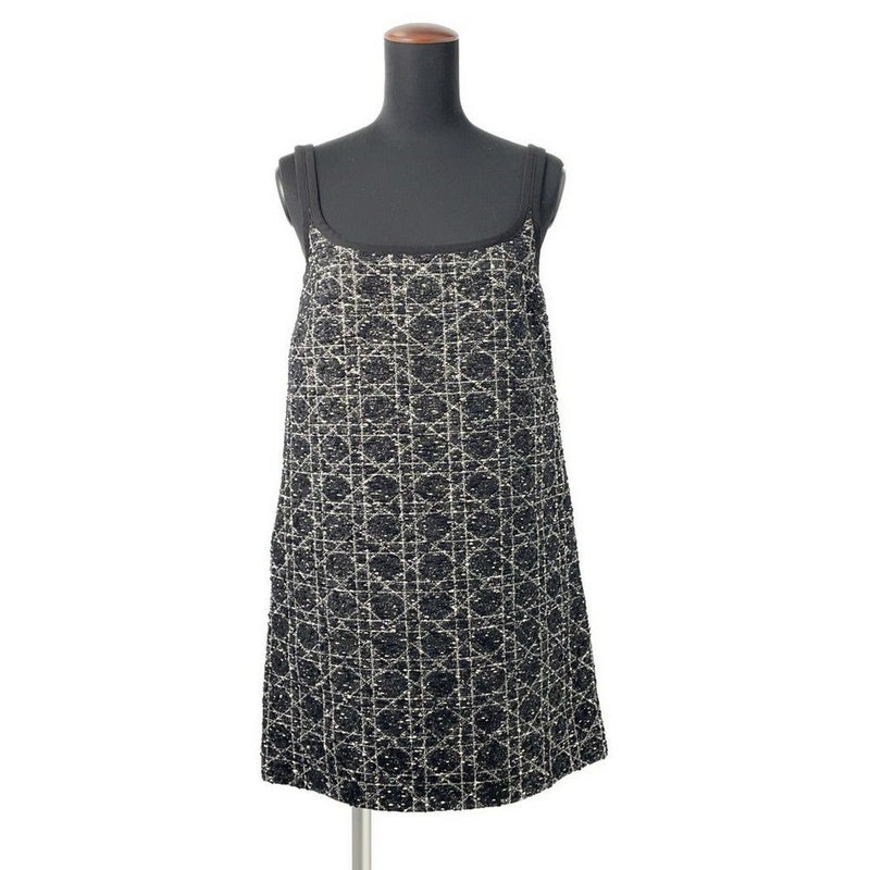 クリスチャン・ディオール ワンピース マクロカナージュ ツイード ショート フレアドレス レディースサイズ34 421R65A7795 黒