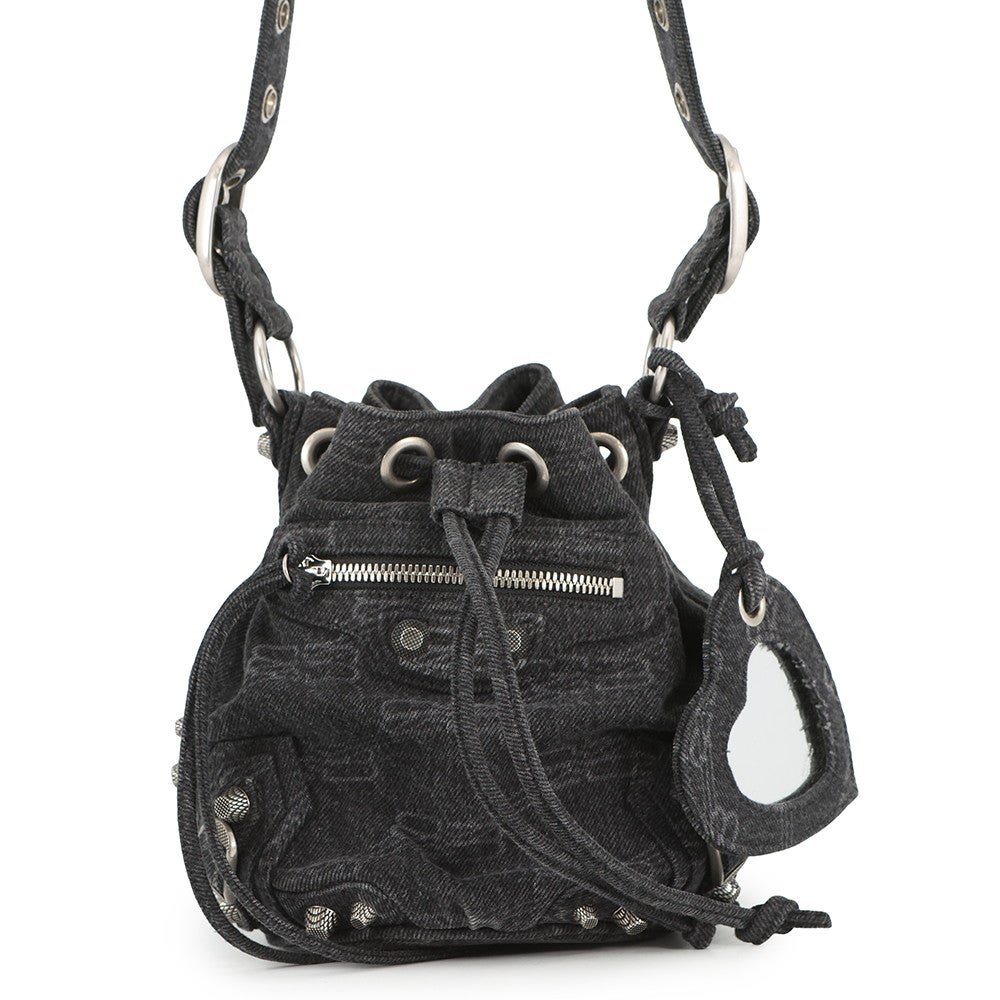 バレンシアガ ショルダーバッグ ル カゴール XS デニム 702431 BALENCIAGA 黒 ミラー付き バレンシアガ ショルダーバッグ ル カゴール XS デニム 702431