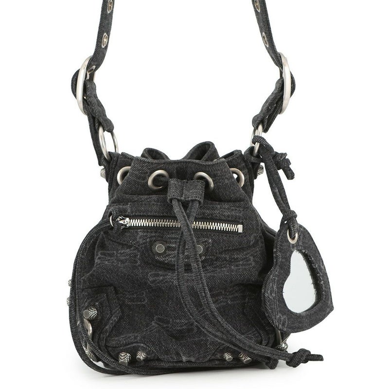 バレンシアガ ショルダーバッグ ル カゴール XS デニム 702431 BALENCIAGA 黒 ミラー付き