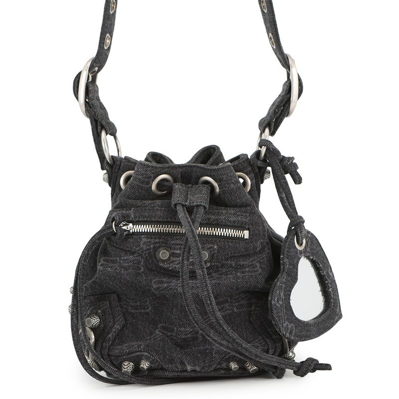 バレンシアガ ショルダーバッグ ル カゴール XS デニム 702431 BALENCIAGA 黒 ミラー付き