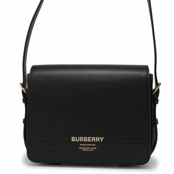 バーバリー ショルダーバッグ ロゴ フラップ レザー 8067035 BURBERRY バッグ 斜め掛け 黒