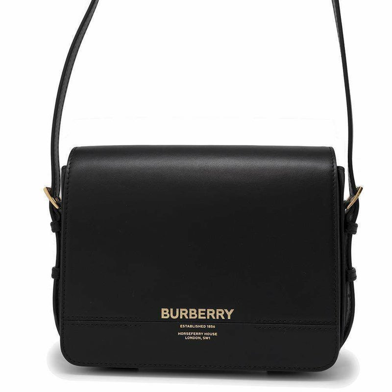 バーバリー ショルダーバッグ ロゴ フラップ レザー 8067035 BURBERRY バッグ 斜め掛け 黒