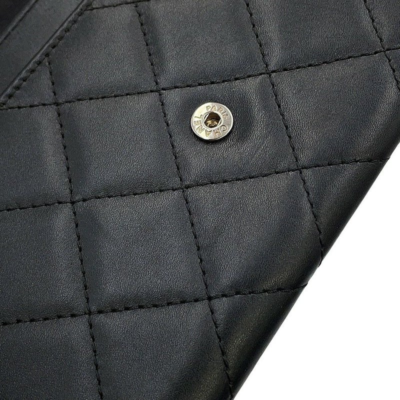 シャネル 二つ折り財布 マトラッセ ココマーク カンボンライン ウォレット ラムスキン CHANEL 財布 黒