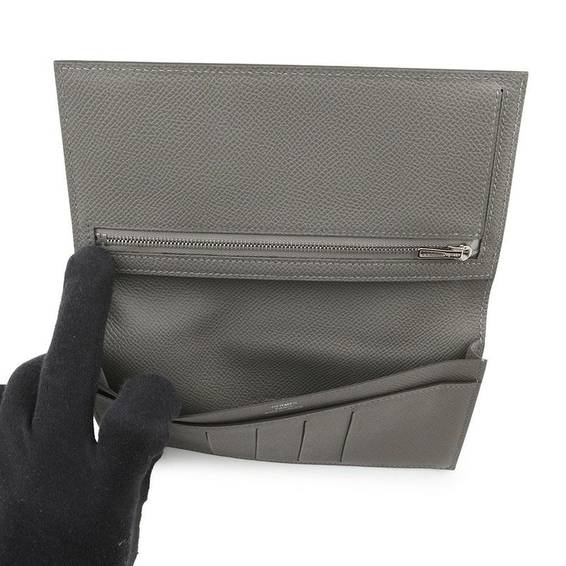 エルメス 二つ折り長財布 シチズンツイル ロング グリメイヤー/シルバー金具 エプソン U刻印 HERMES 財布 メンズ