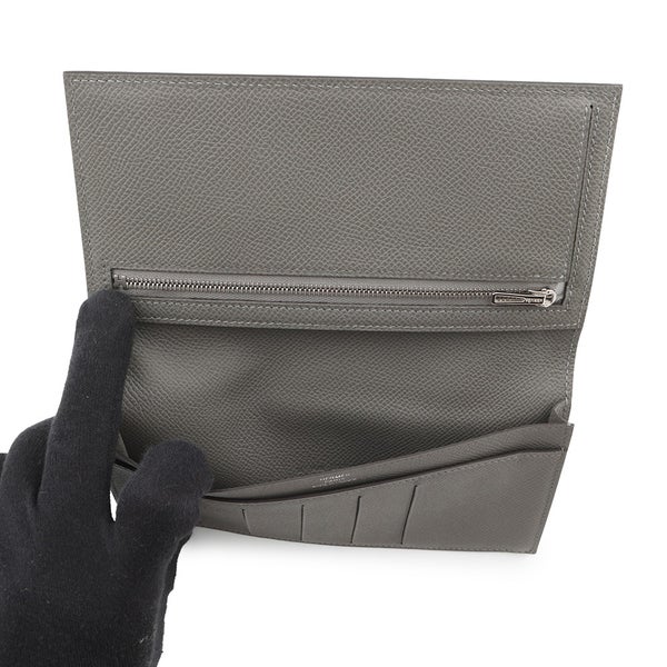 エルメス 二つ折り長財布 シチズンツイル ロング グリメイヤー/シルバー金具 エプソン U刻印 HERMES 財布 メンズ