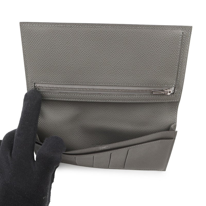 エルメス 二つ折り長財布 シチズンツイル ロング グリメイヤー/シルバー金具 エプソン U刻印 HERMES 財布 メンズ