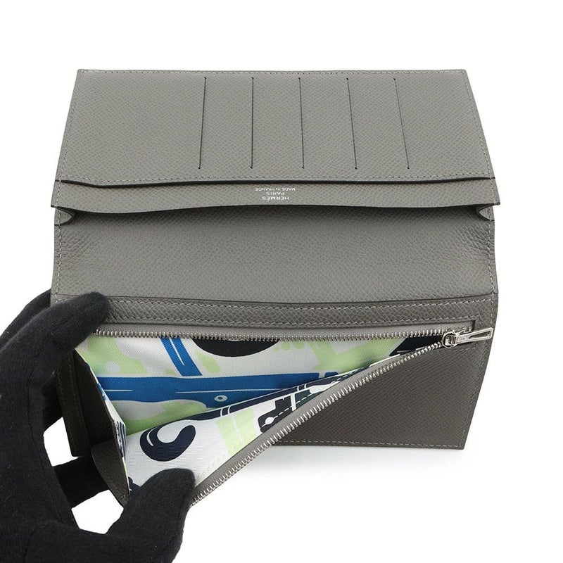 エルメス 二つ折り長財布 シチズンツイル ロング グリメイヤー/シルバー金具 エプソン U刻印 HERMES 財布 メンズ