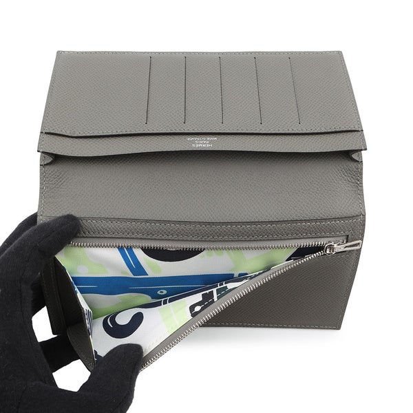 エルメス 二つ折り長財布 シチズンツイル ロング グリメイヤー/シルバー金具 エプソン U刻印 HERMES 財布 メンズ