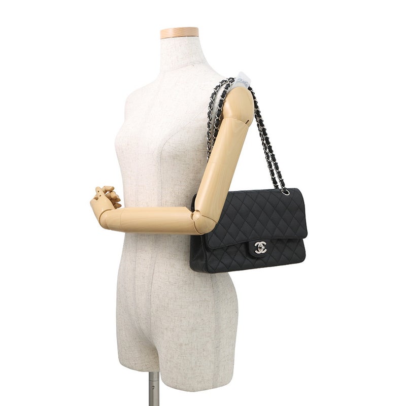 シャネル チェーンショルダーバッグ マトラッセ25 ココマーク ダブルチェーン キャビアスキン A01112 CHANEL 黒