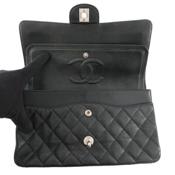 シャネル チェーンショルダーバッグ マトラッセ25 ココマーク ダブルチェーン キャビアスキン A01112 CHANEL 黒