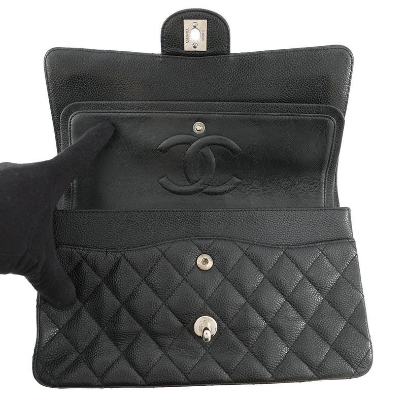 シャネル チェーンショルダーバッグ マトラッセ25 ココマーク ダブルチェーン キャビアスキン A01112 CHANEL 黒