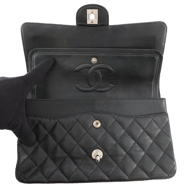 シャネル チェーンショルダーバッグ マトラッセ25 ココマーク ダブルチェーン キャビアスキン A01112 CHANEL 黒