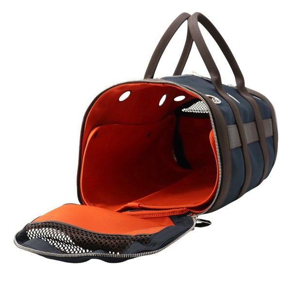 エルメス ドッグキャリーバッグ ネイビー/シルバー金具 キャンバス W刻印 HERMES 小型ペットキャリー