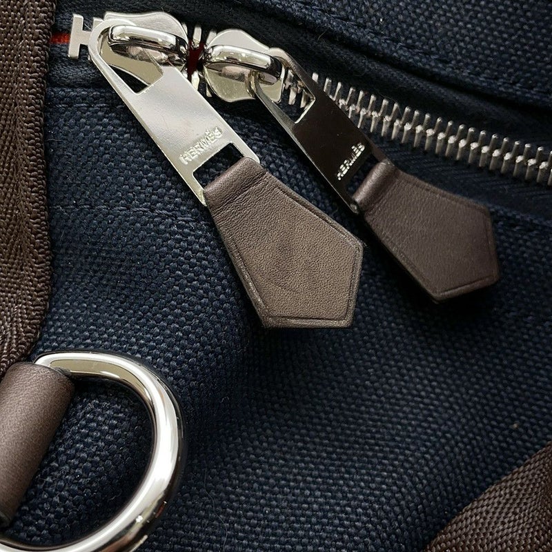 エルメス ドッグキャリーバッグ ネイビー/シルバー金具 キャンバス W刻印 HERMES 小型ペットキャリー